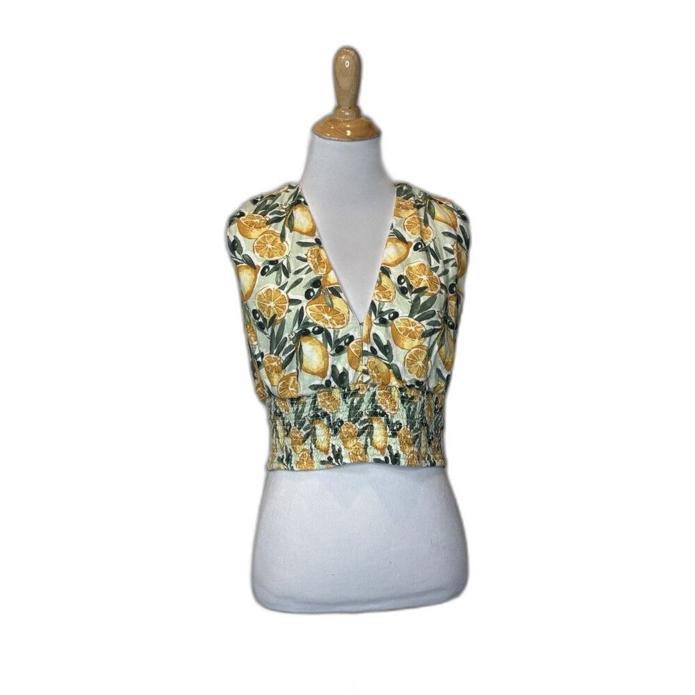 Abercrombie & Fitch Lemon Deep V Cropped Tank Top Boho Festival Vacation Sz L